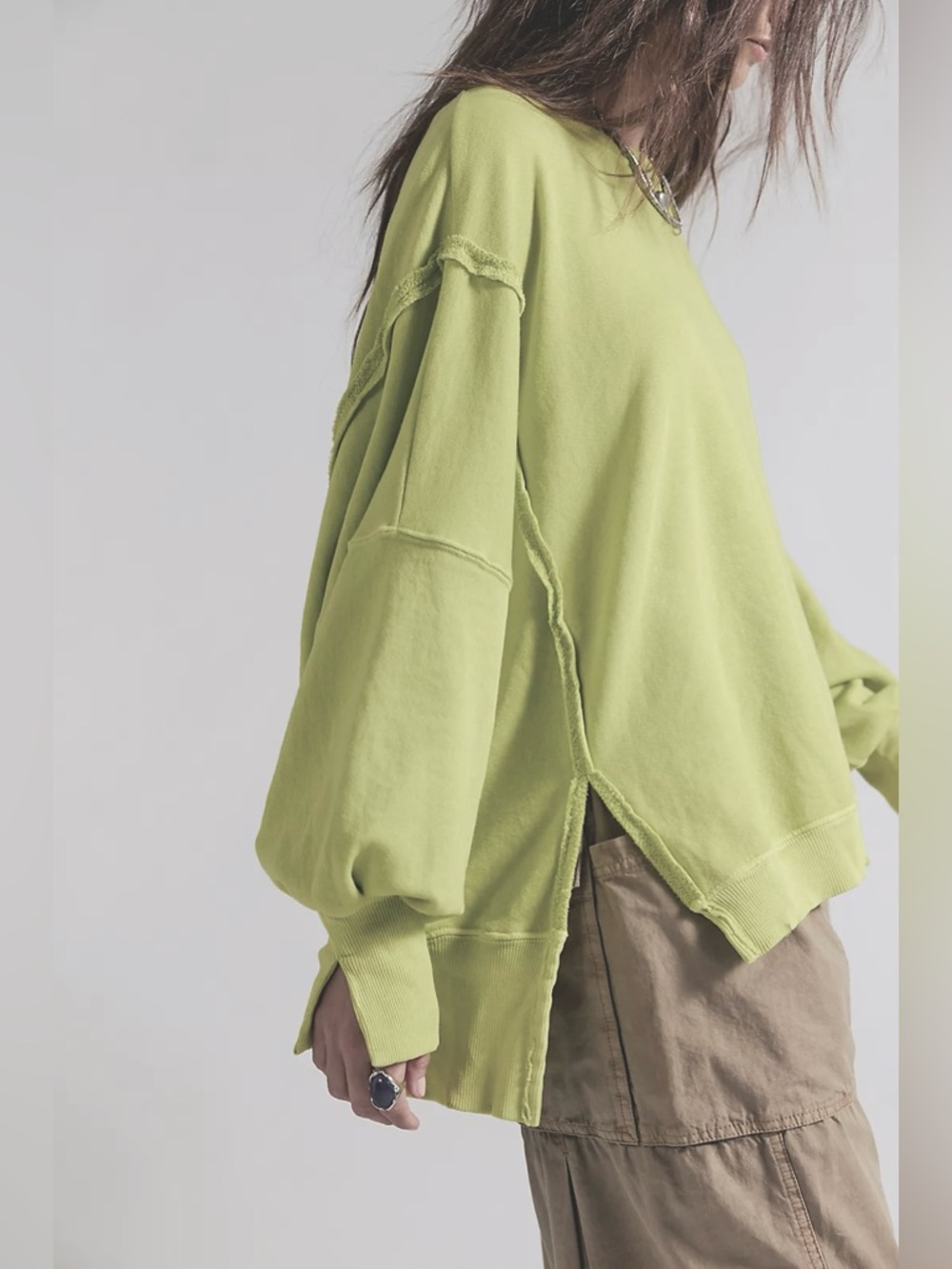864. FREE PEOPLE We The Free Camden Sweatshirt in Acid Lime Sz S NWOT $78 - Picture 3 of 8